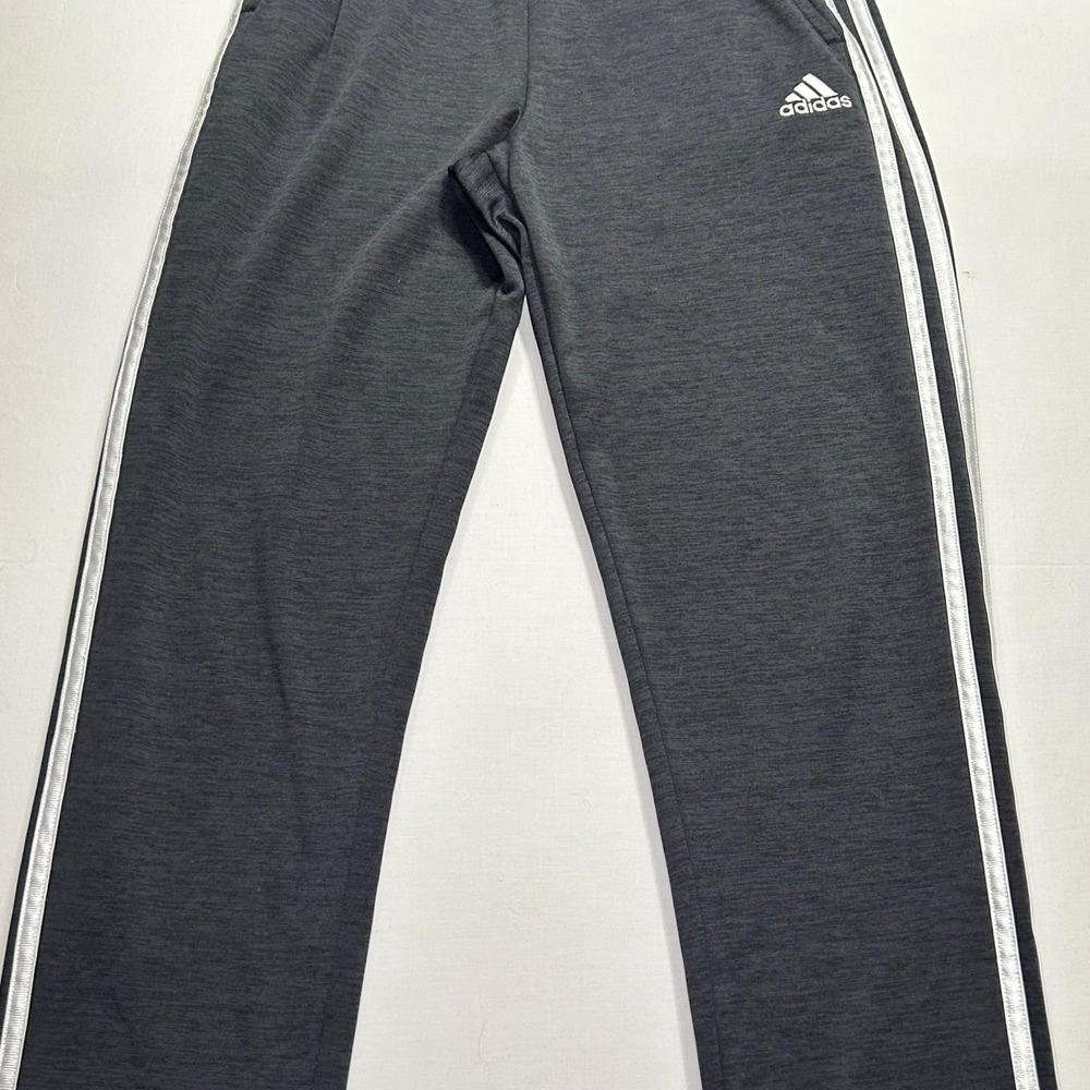 Adidas Mens Gray Heathered 3-Stripe Fleece Lined Athletic Sweatpants Sz L 14/16 - Picture 3 of 8